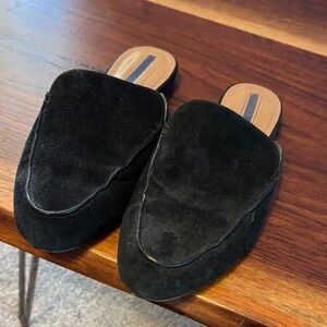 Tahari Black Suede Slip-On Mules
